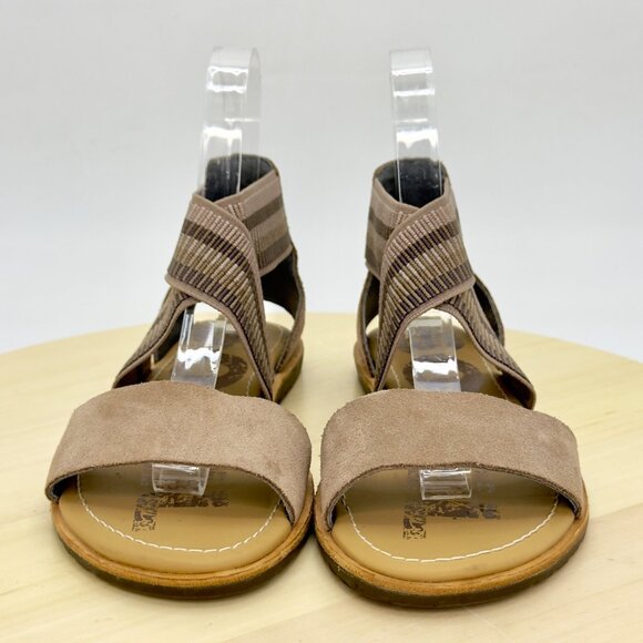 Sorel Ash Brown Ella Suede Leather Strappy Open Toe Flat Sandals Size 5.5 NEW! - Picture 2 of 8